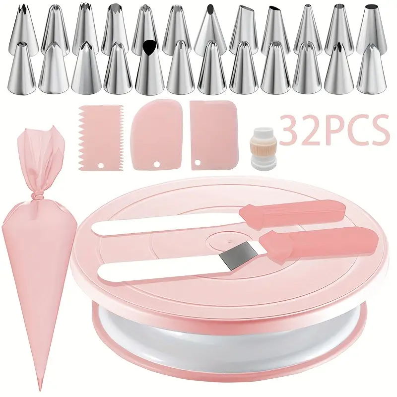 Cake Decorating Turntable - 32PCS Cake Decorating Kit with Turntable,Piping