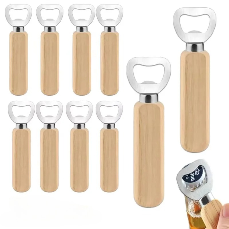Kitchen Gadgets Home Party - Stainless Steel Wooden Bottle Opener for