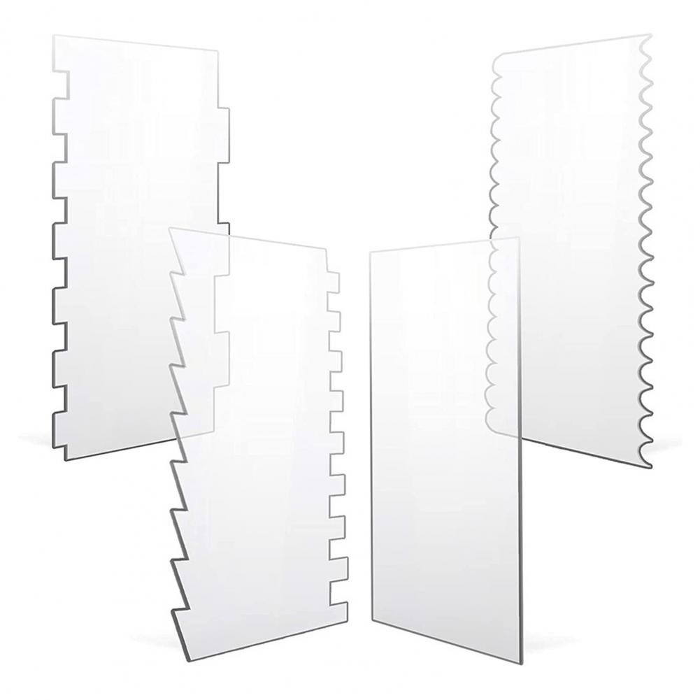 Cake Decorating Turntable - Cake Comb Set 4pcs Acrylic Cake